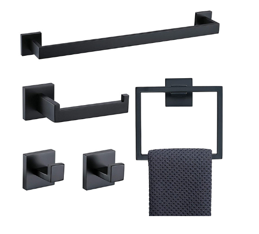 5-Piece Black Stainless Steel Bathroom Accessory Set